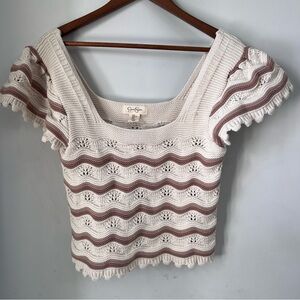 Jessica Simpson Cream and Brown Crochet Crop Top